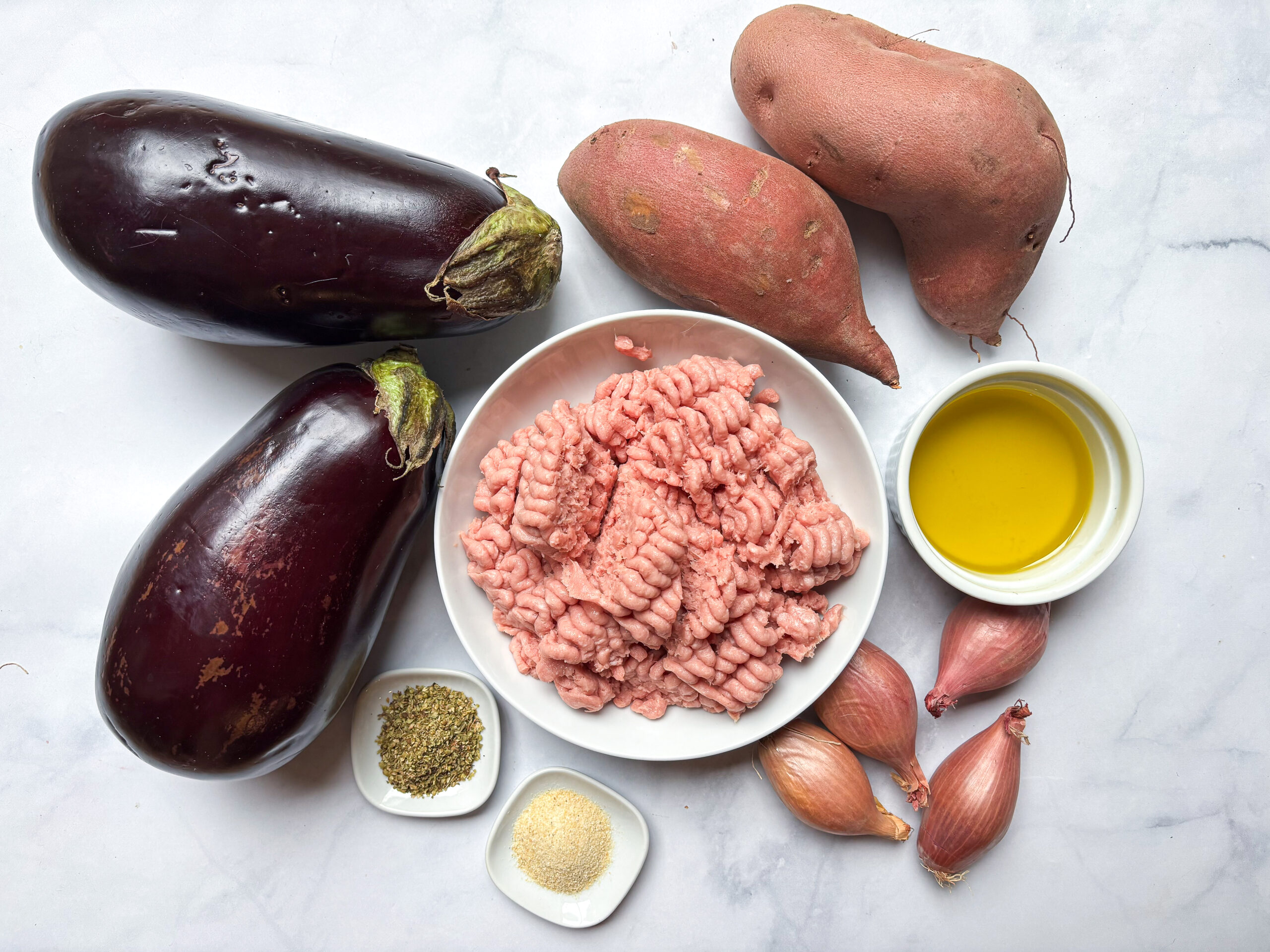 Eggplant casserole ingredients. 