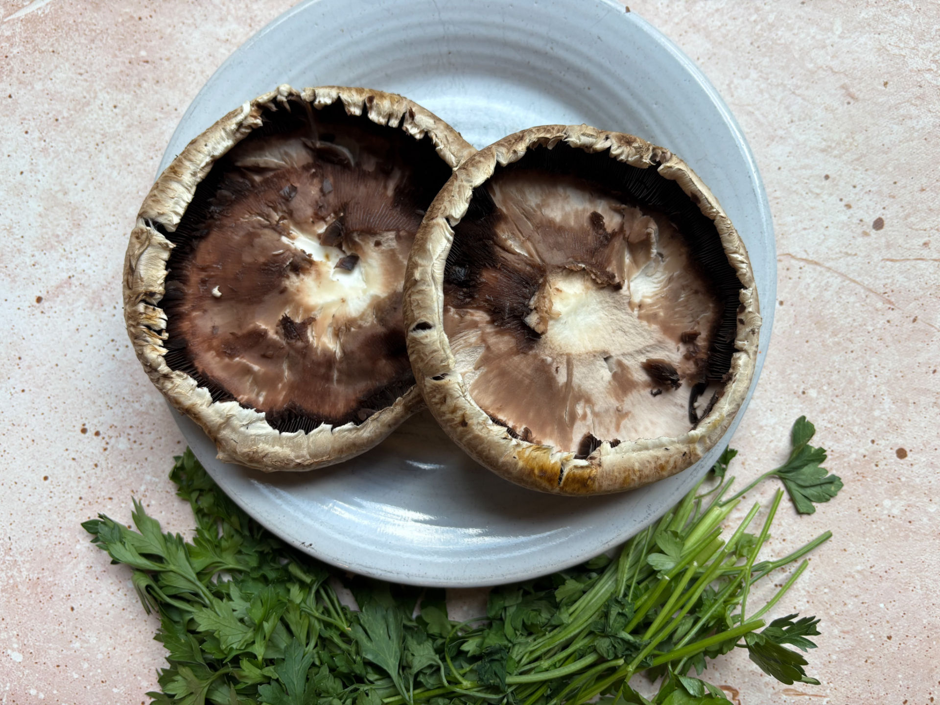 Grilled portobello mushrooms, before guacamole. 