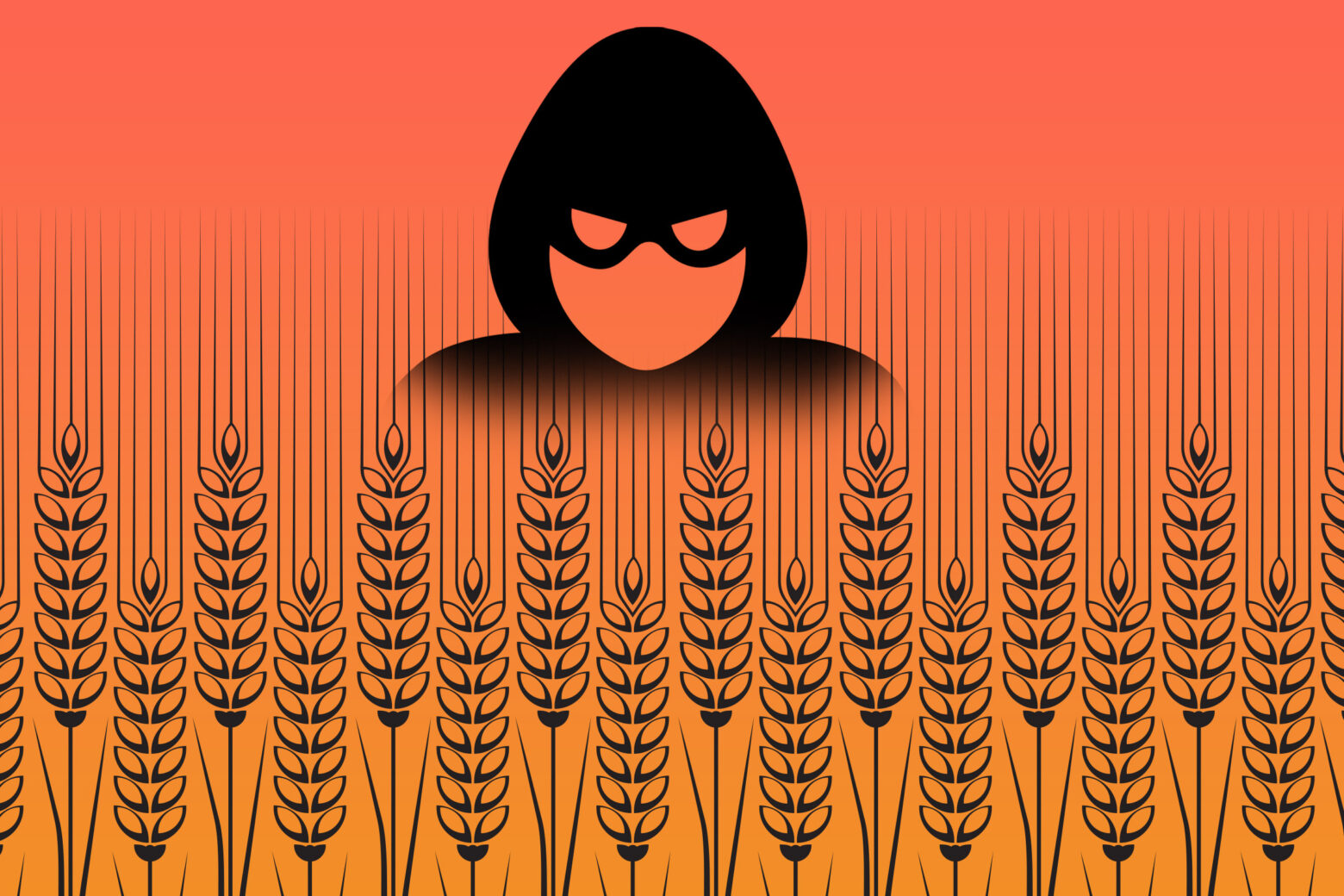 An icon of a thief above an illustrated field of wheat