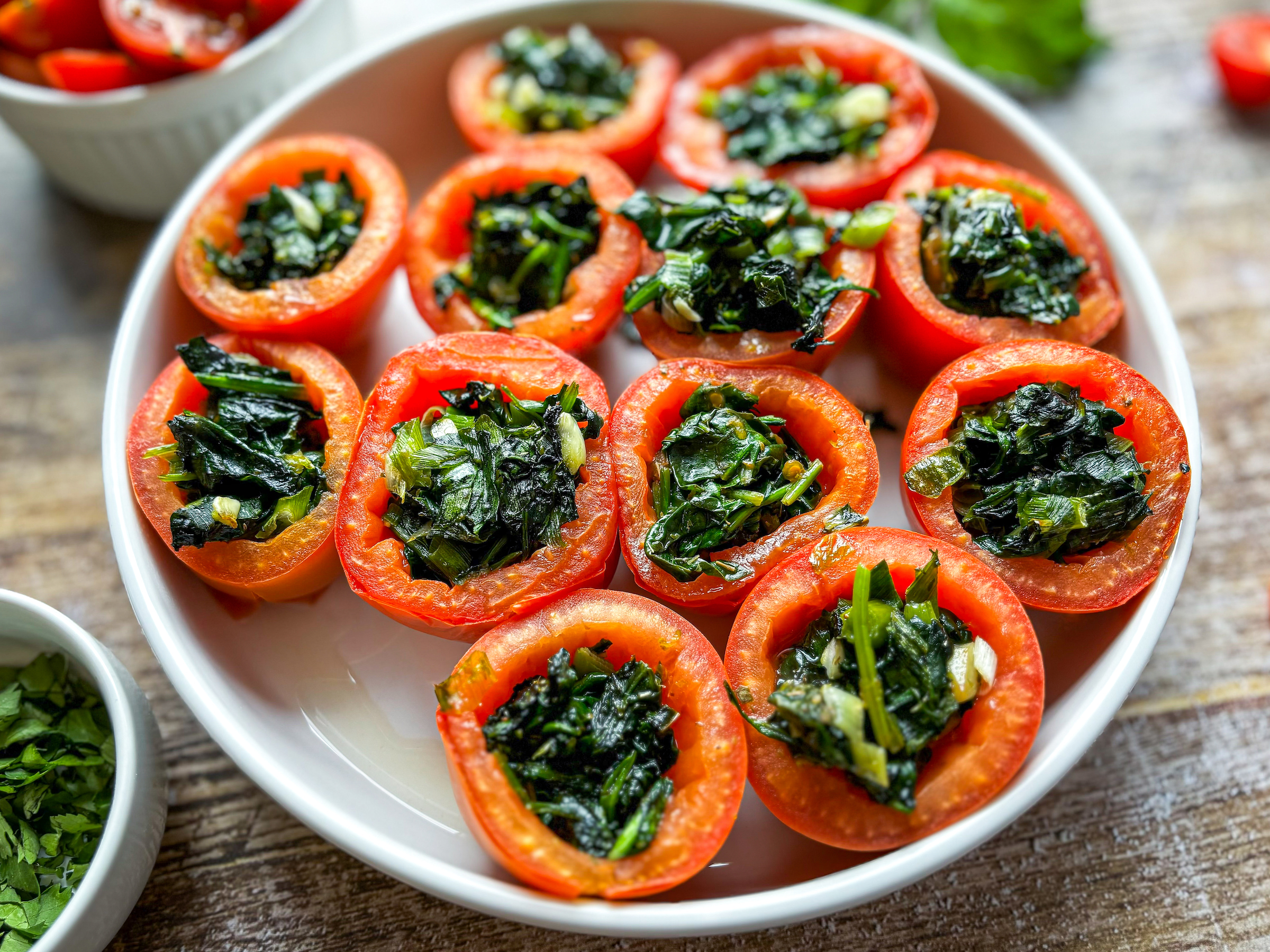 Stuffed Tomatoes, cooked closeup