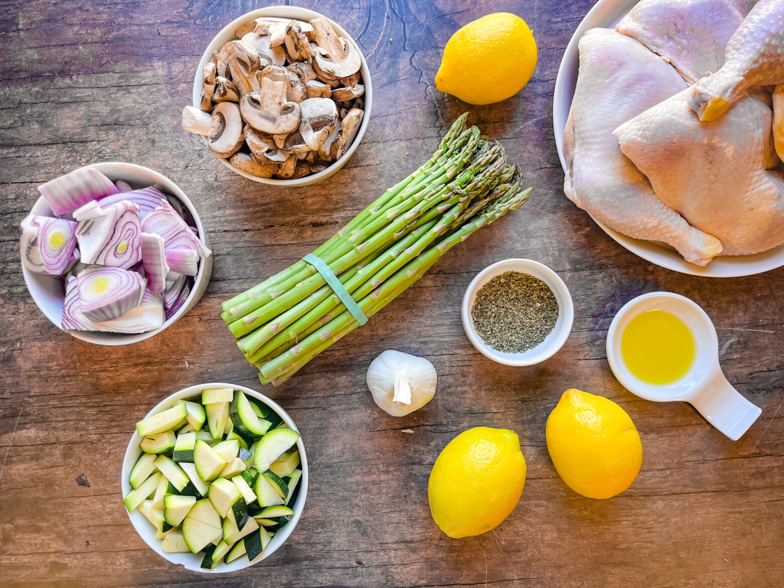 Spring chicken skillet ingredients.
