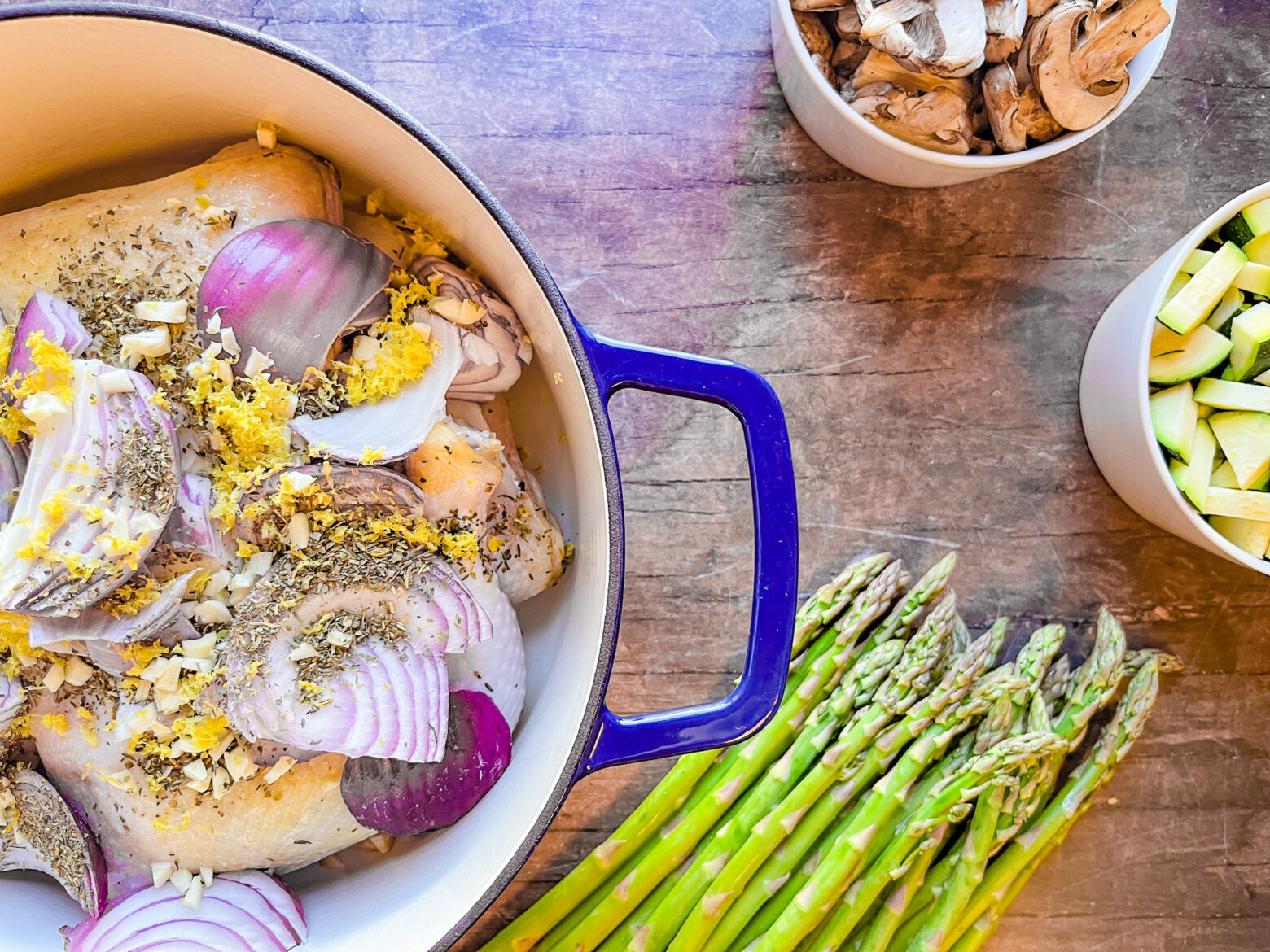 Spring chicken skillet before veggies.
