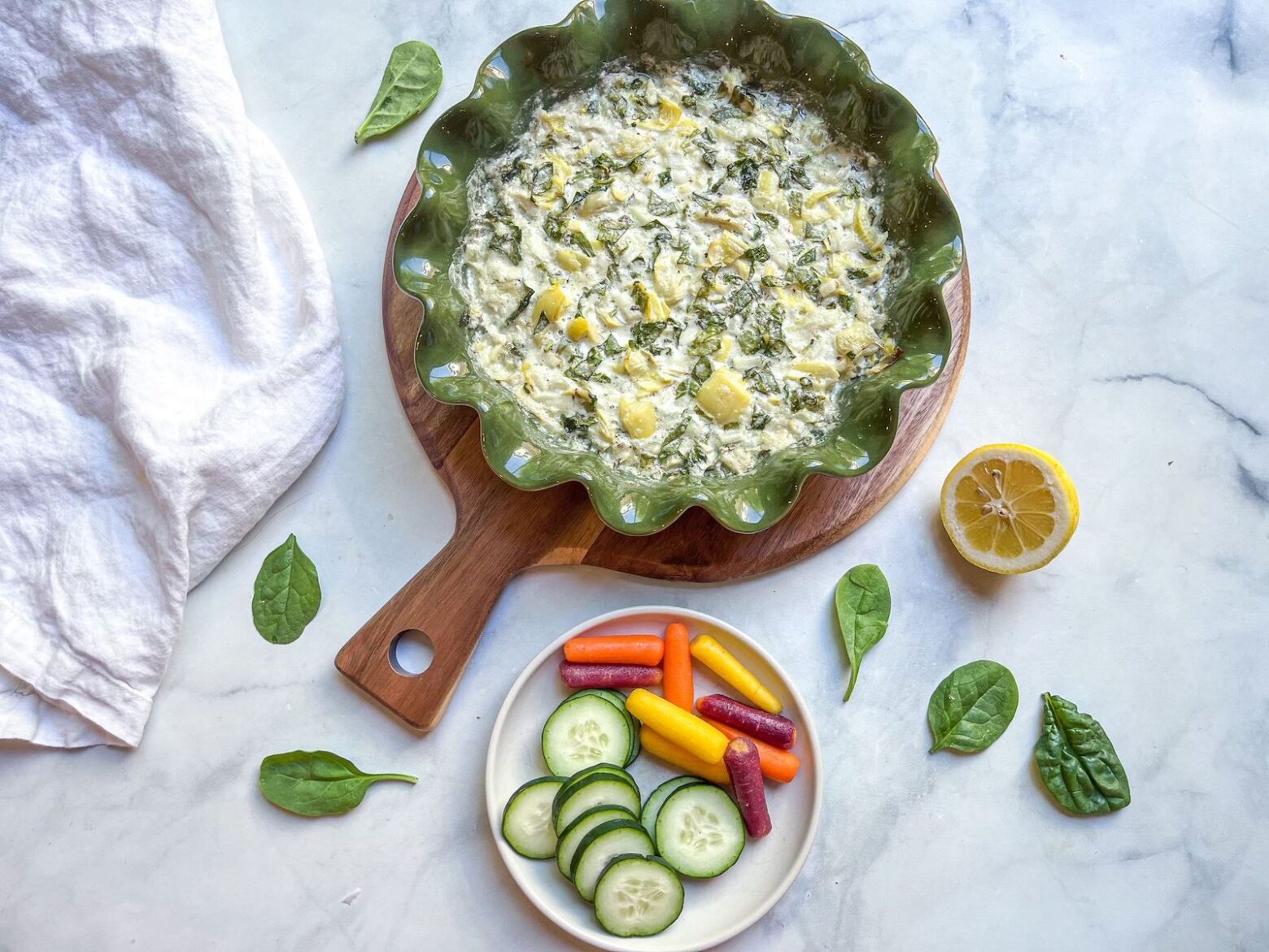 spinach and artichoke dip with veggies