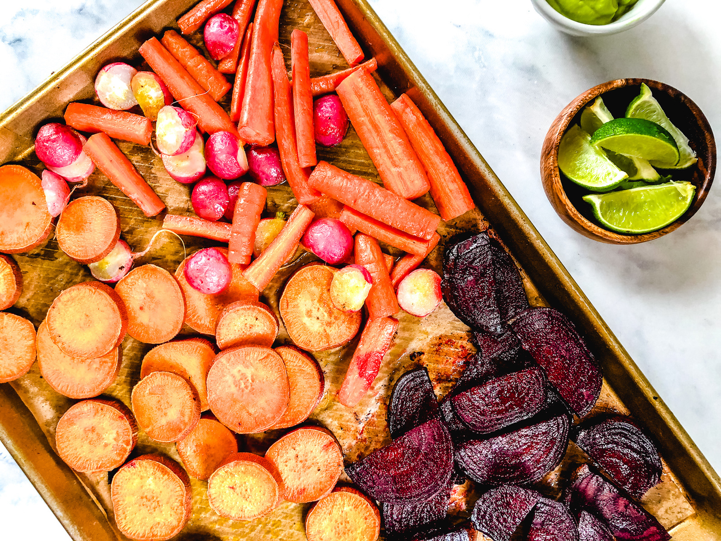 The veggies for the Vegan Buddha Bowl with Avocado Lime Dressing on a pan