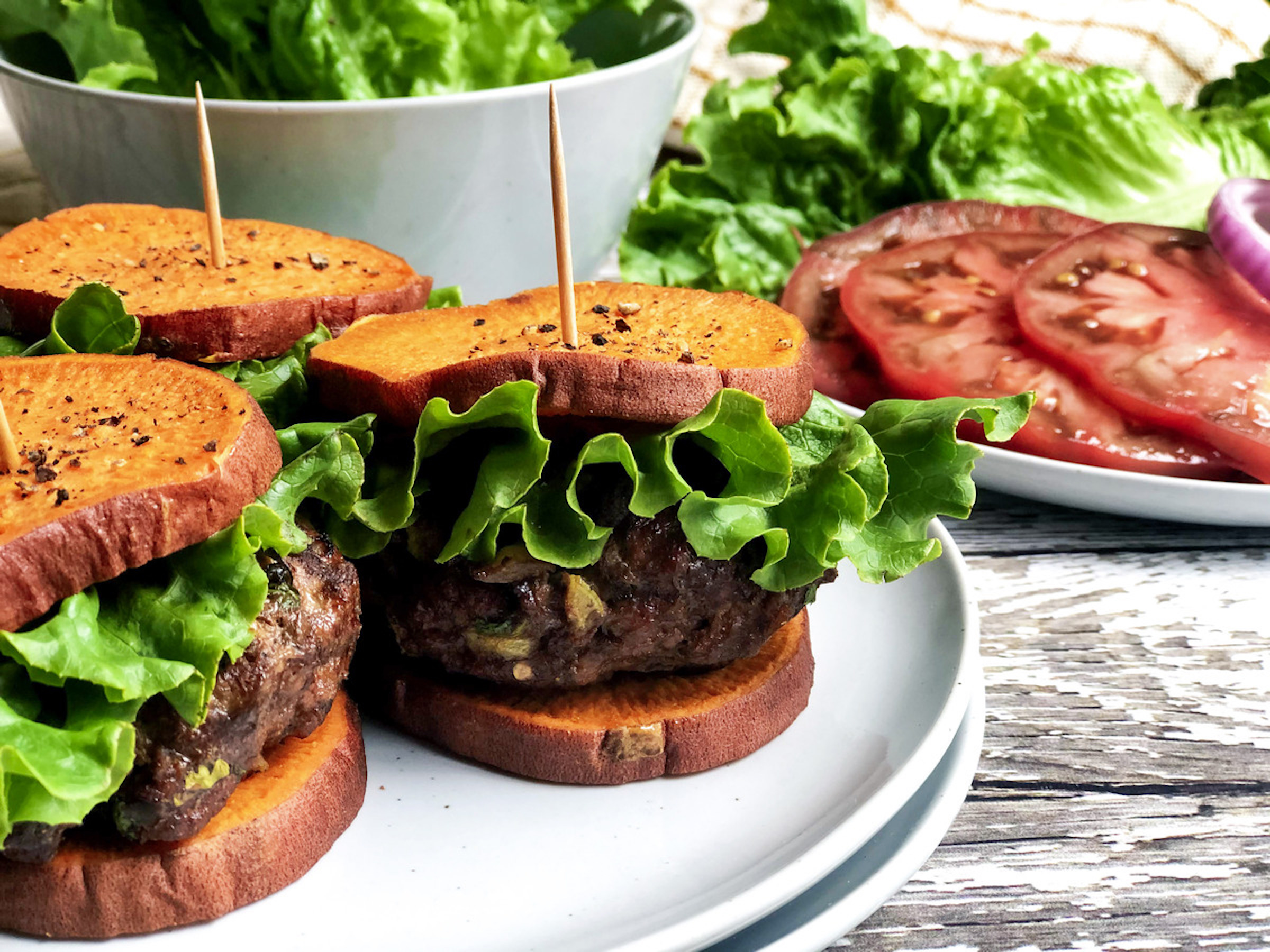 Curry Cilantro Burgers finished, assembled and plated