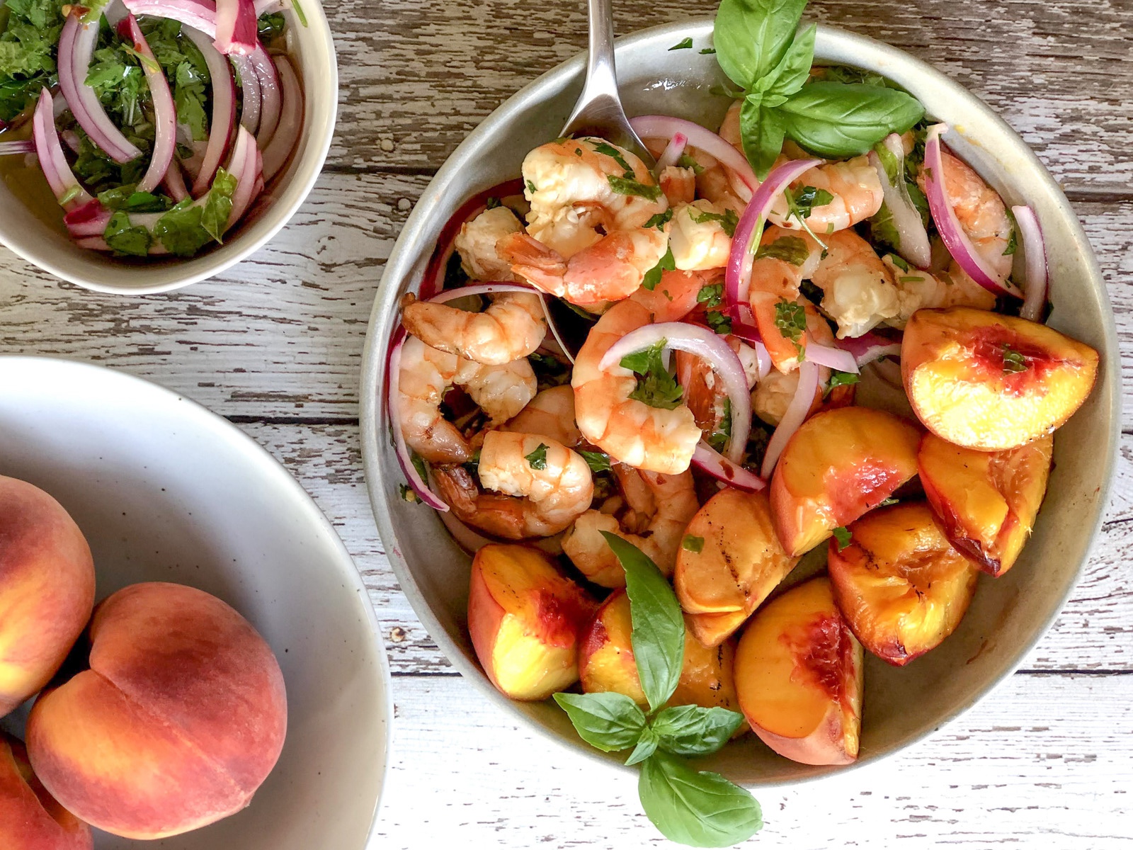 Shrimp-Peach-Grillers in a bowl
