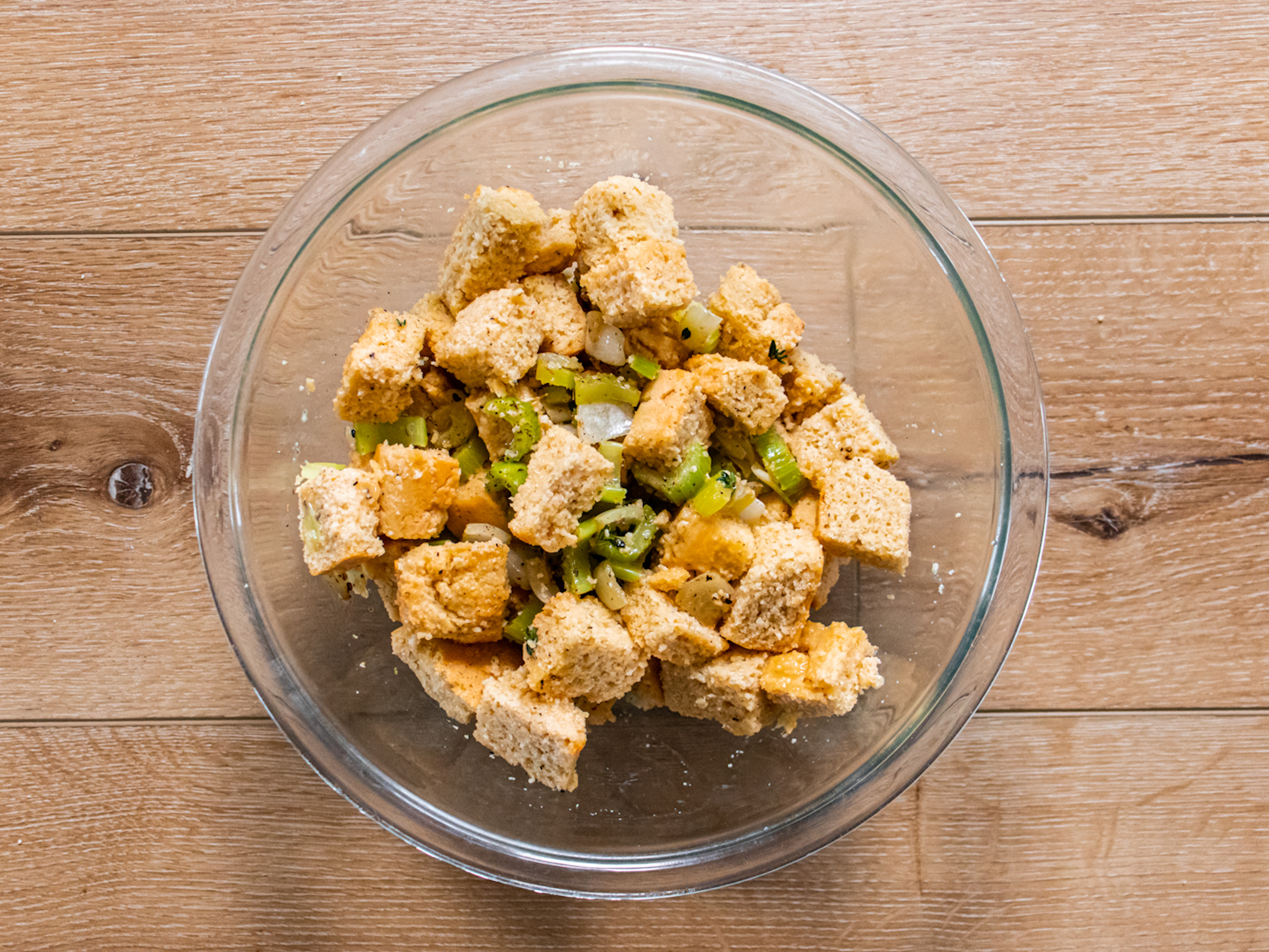 Preparing the stuffing in a bowl