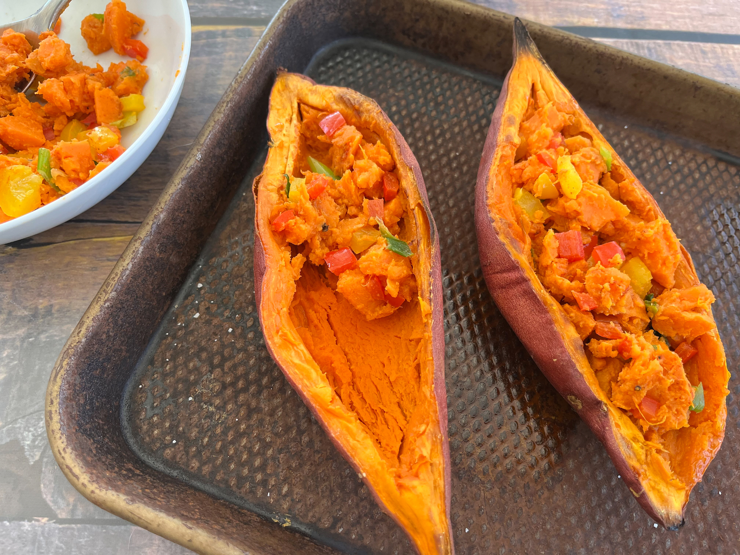 Sweet Potato Breakfast Boats prepping before cooking