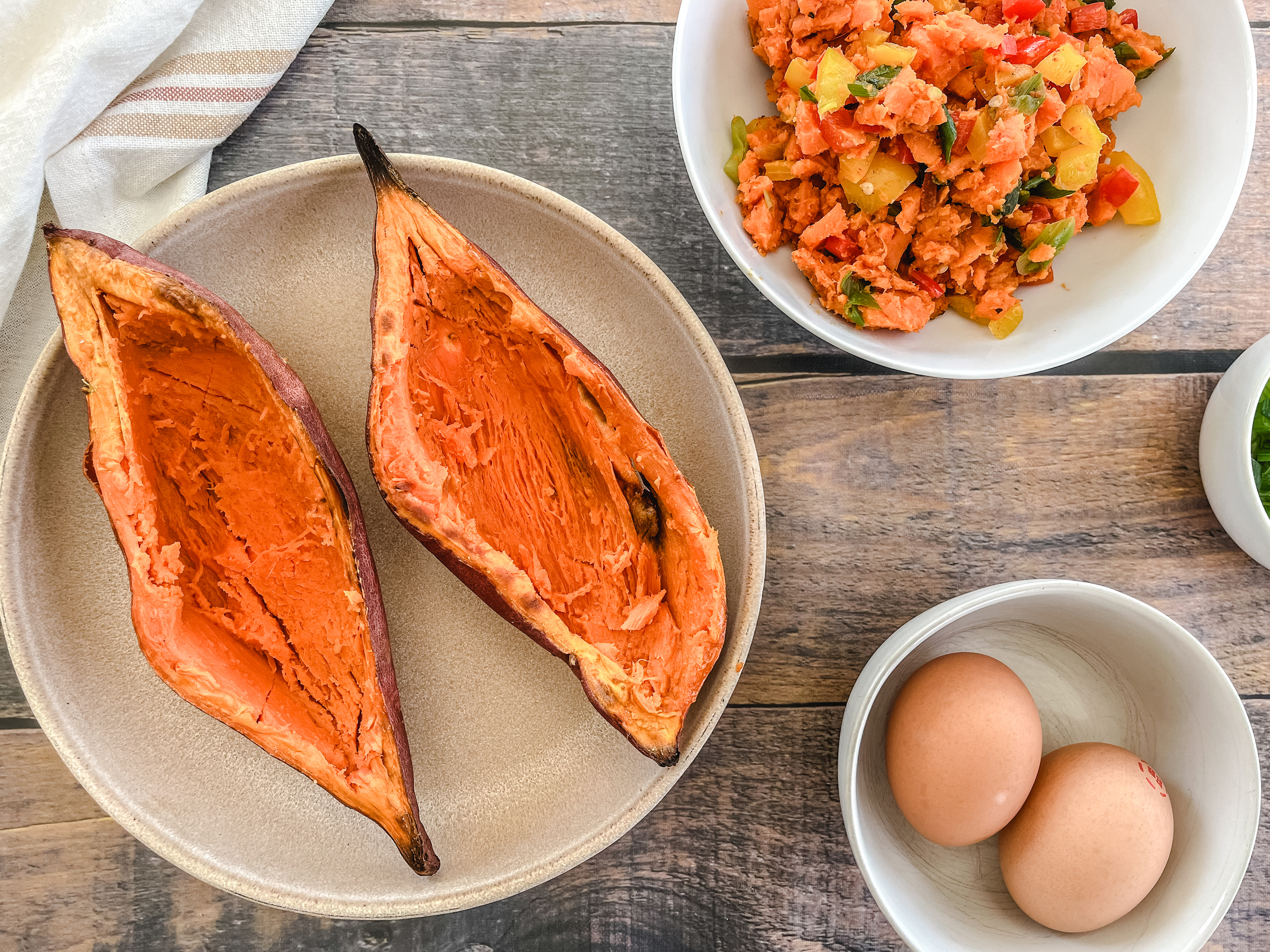 Sweet Potato Breakfast Boats ready to be filled