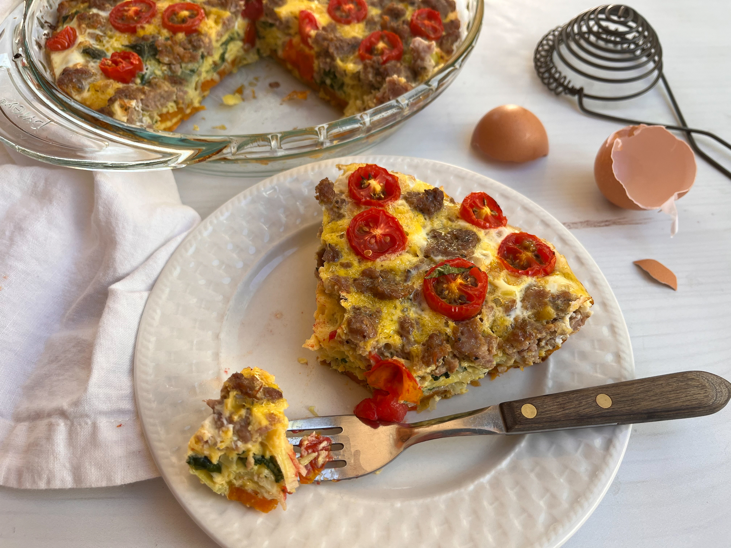 Pork Quiche with Leeks and Spinach sliced and ready to eat