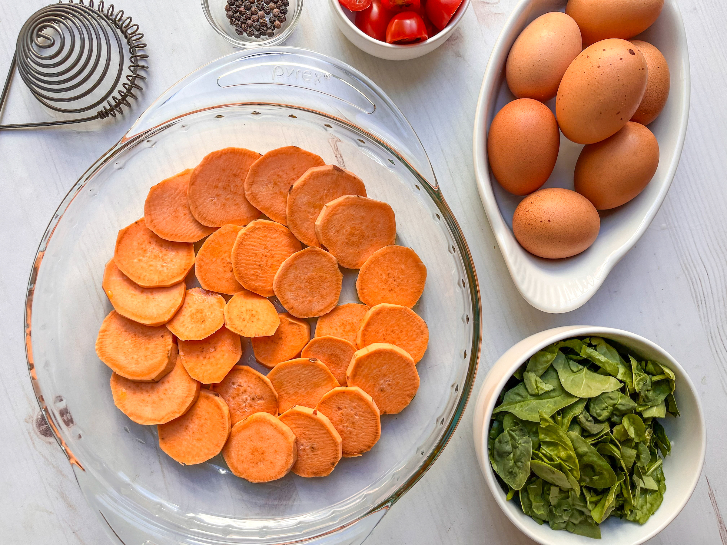 The sweet potatoes for the Pork Quiche with Leeks and Spinach while still raw