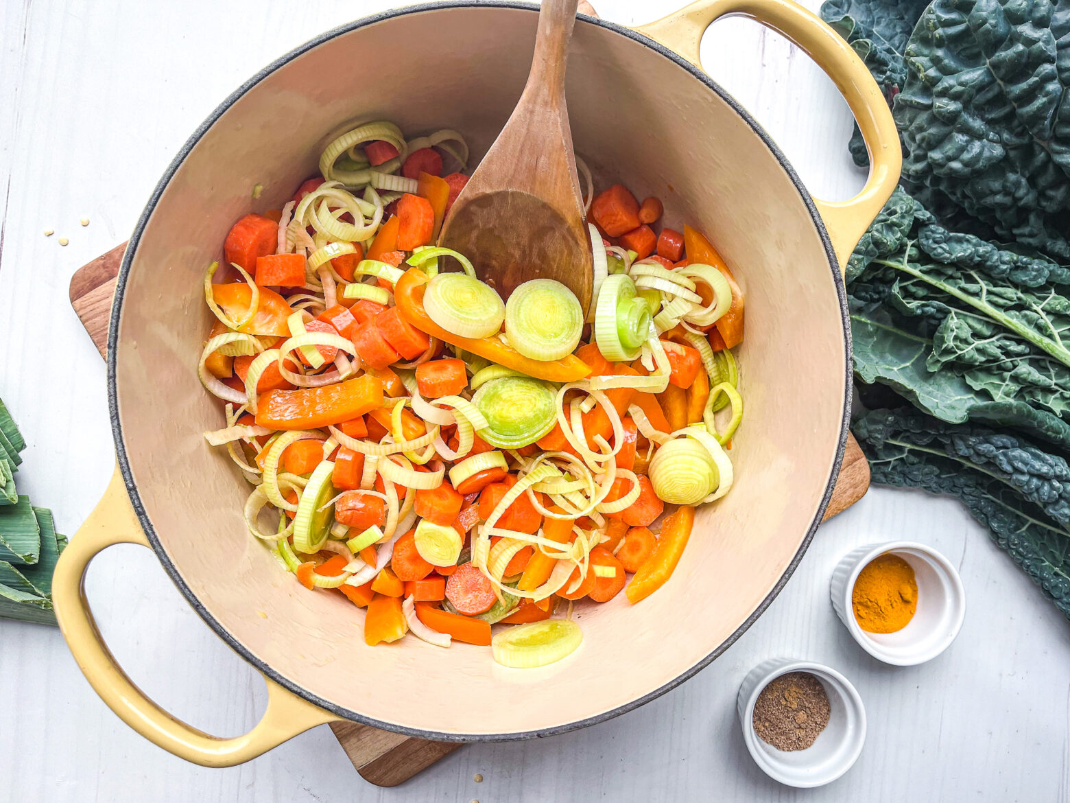 Golden Glow Soup chopped vegetables in the pot