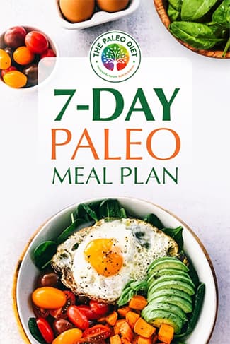 Cover image of the 7-Day Paleo Meal Plan, a free downloadable guide with recipes by The Paleo Diet
