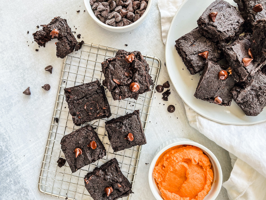 Sweet Potato Brownies on a cooling rack