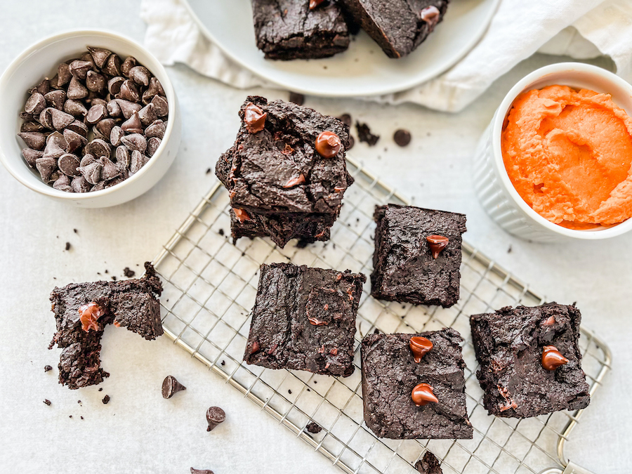 Sweet Potato Brownies on a cooling rack