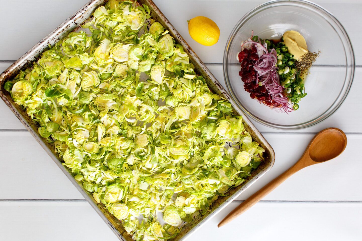 Brussels sprouts on a baking sheet