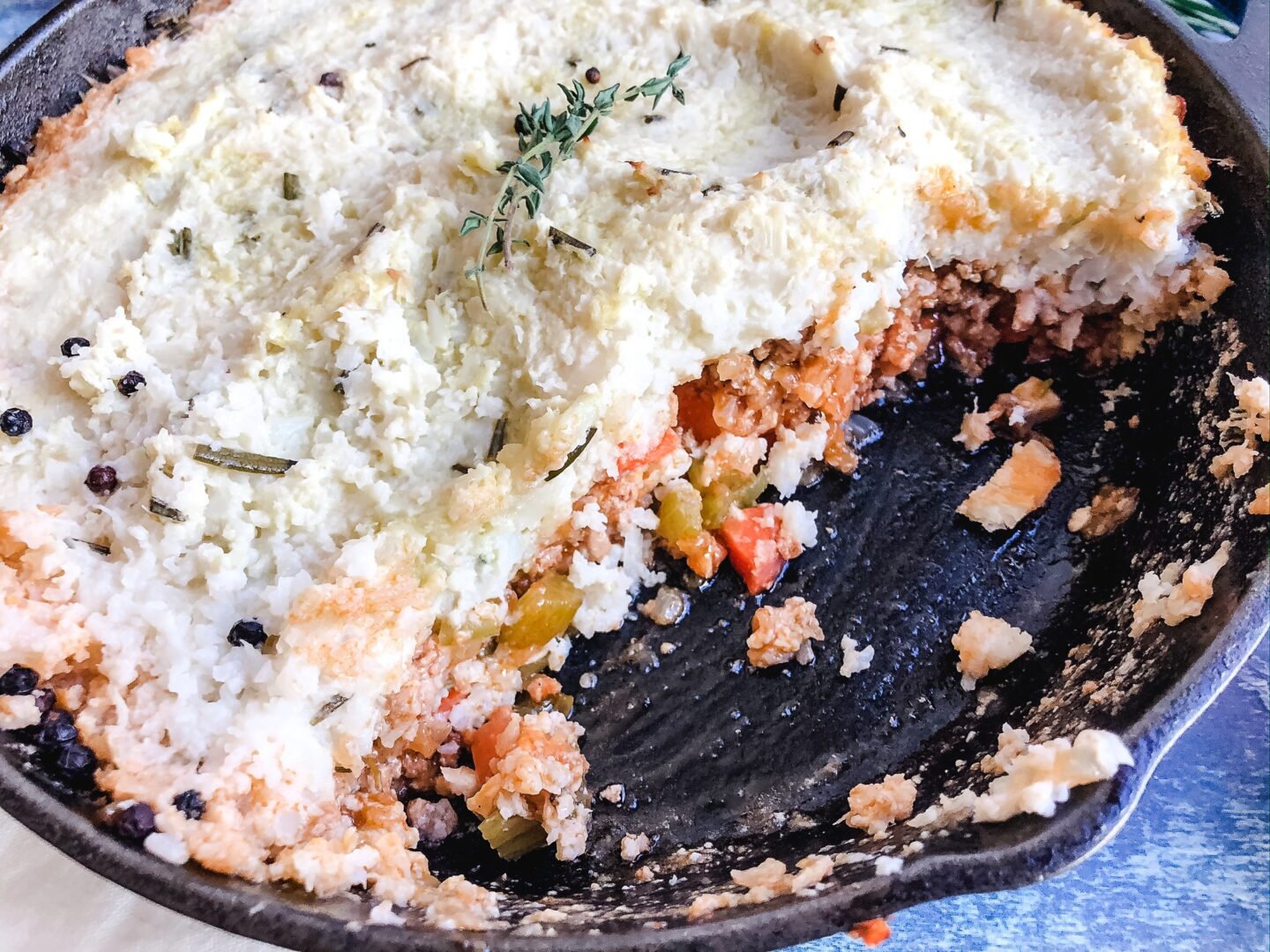 Shepherd's pie with servings taken out.