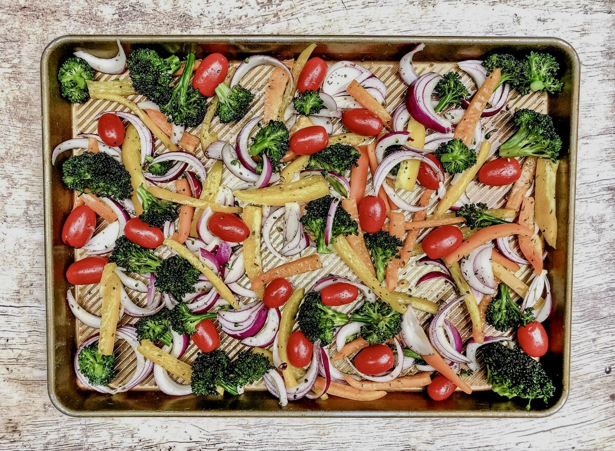 Vegetables on a baking pan