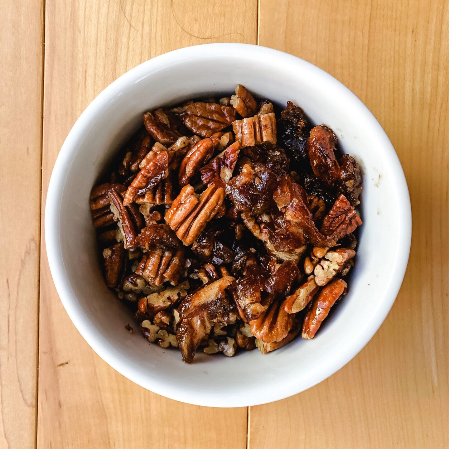 Pecans for sweet potato casserole in a bowl