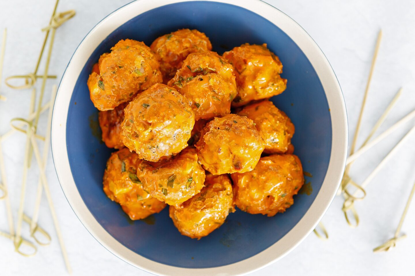 Finished Buffalo Chicken Meatballs in a bowl