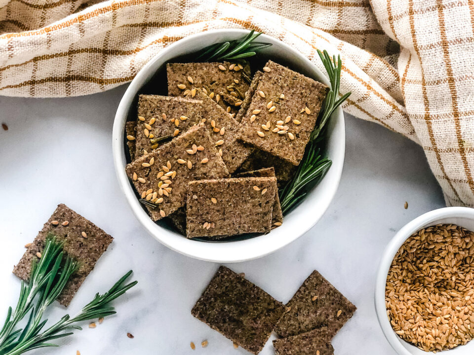 Rosemary crackers in a bowl