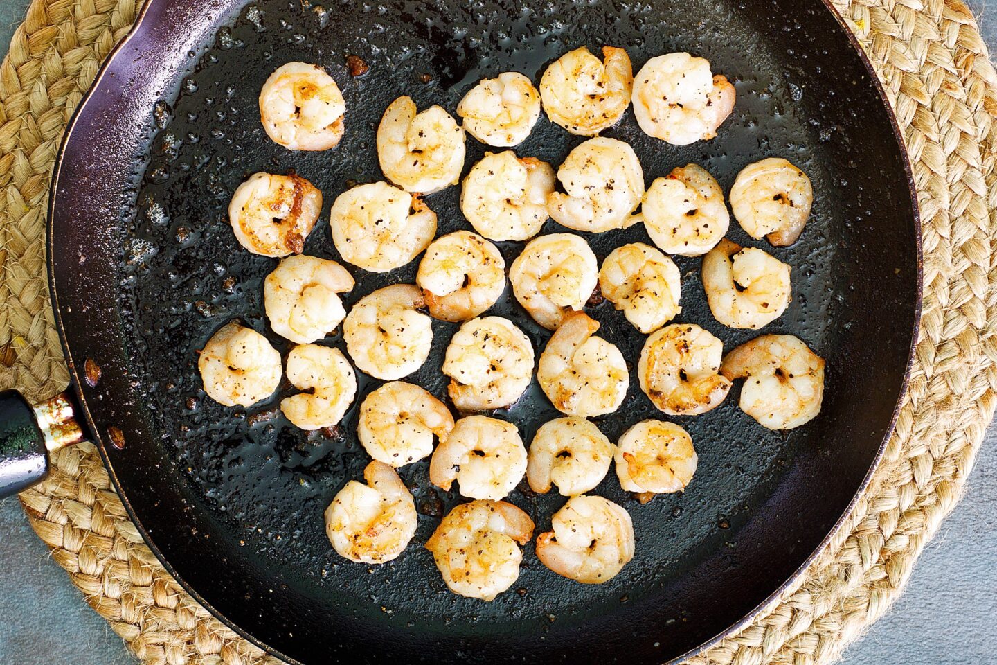 Shrimp cooking in a pan