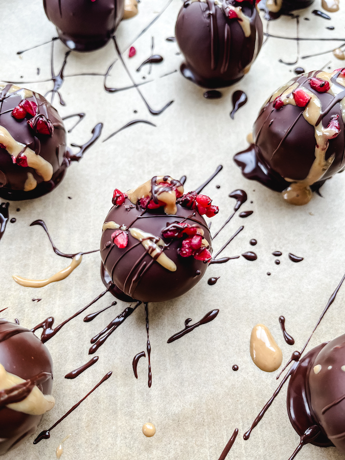 Dark Chocolate Raspberry Truffles after coating