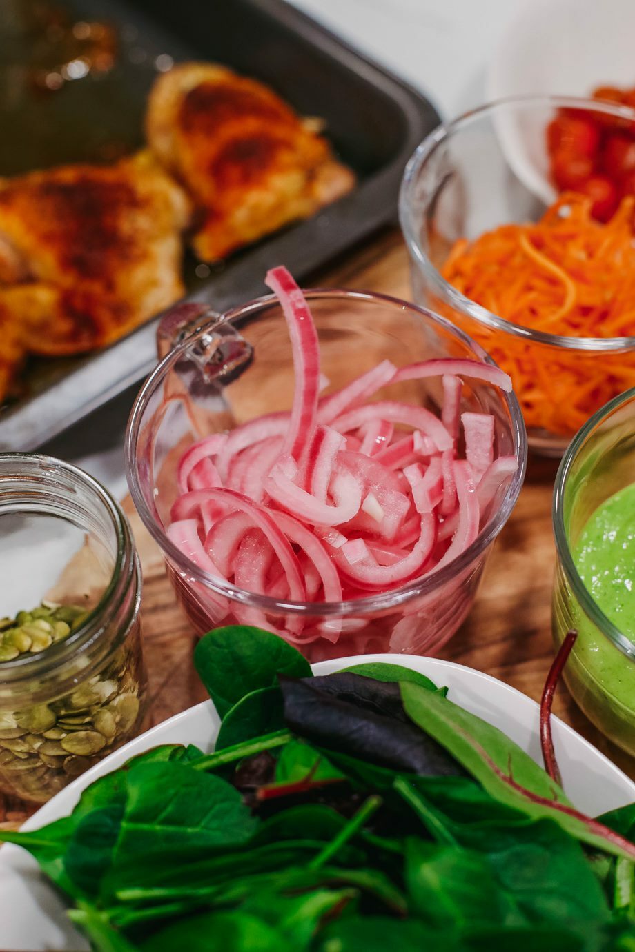 Pickled onions for fiesta chicken salad bowl