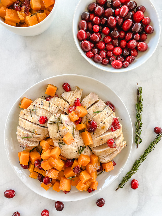 Roasted Chicken with Butternut Squash and Cranberries Vertical