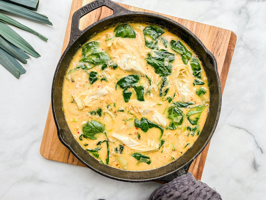 Artichoke and Spinach Frittata before being cooked.