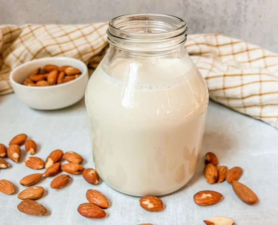 A jar of homemade almond milk