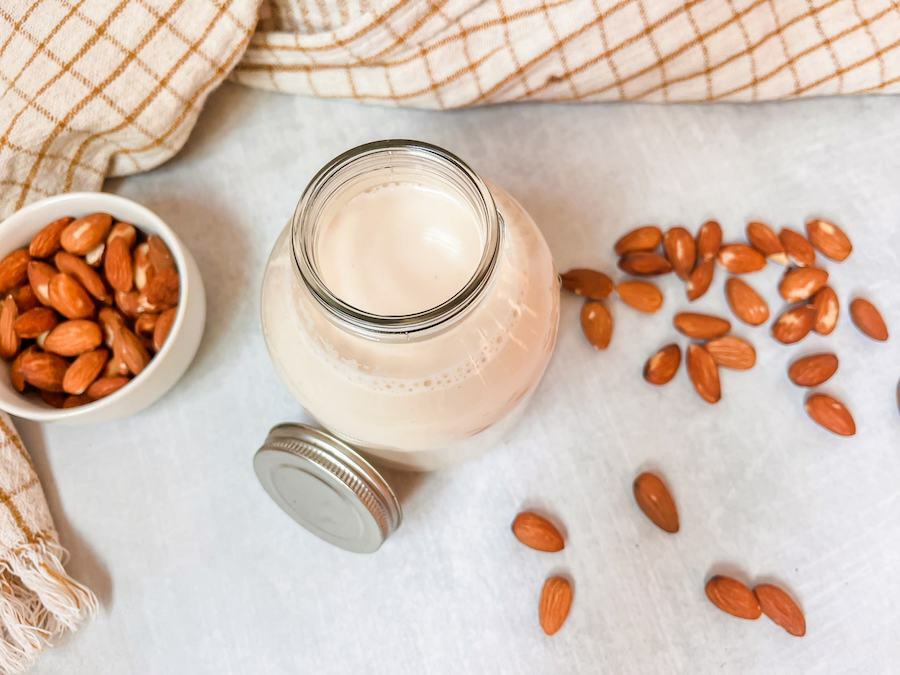 Finished almond milk in a jug