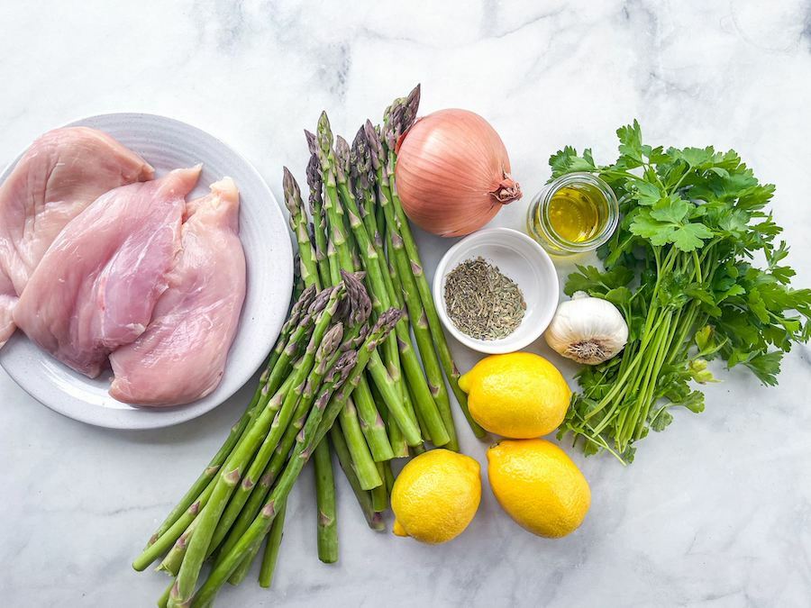 Ingredients for sheet pan lemon chicken