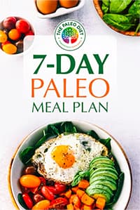 Cover image of the 7-Day Paleo Meal Plan, a free downloadable guide with recipes by The Paleo Diet