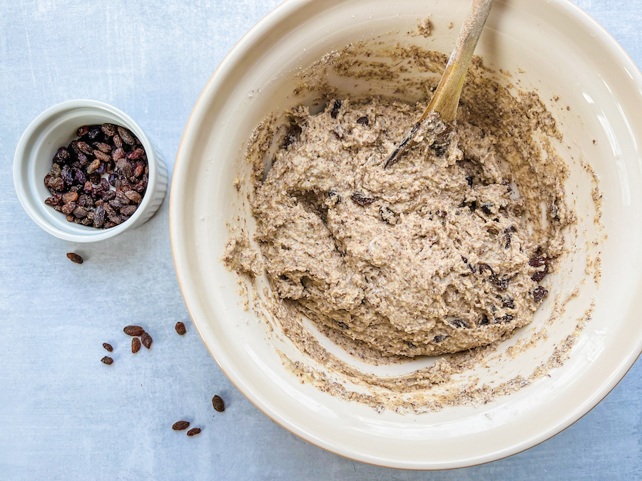 irish soda bread mixed in the bowl