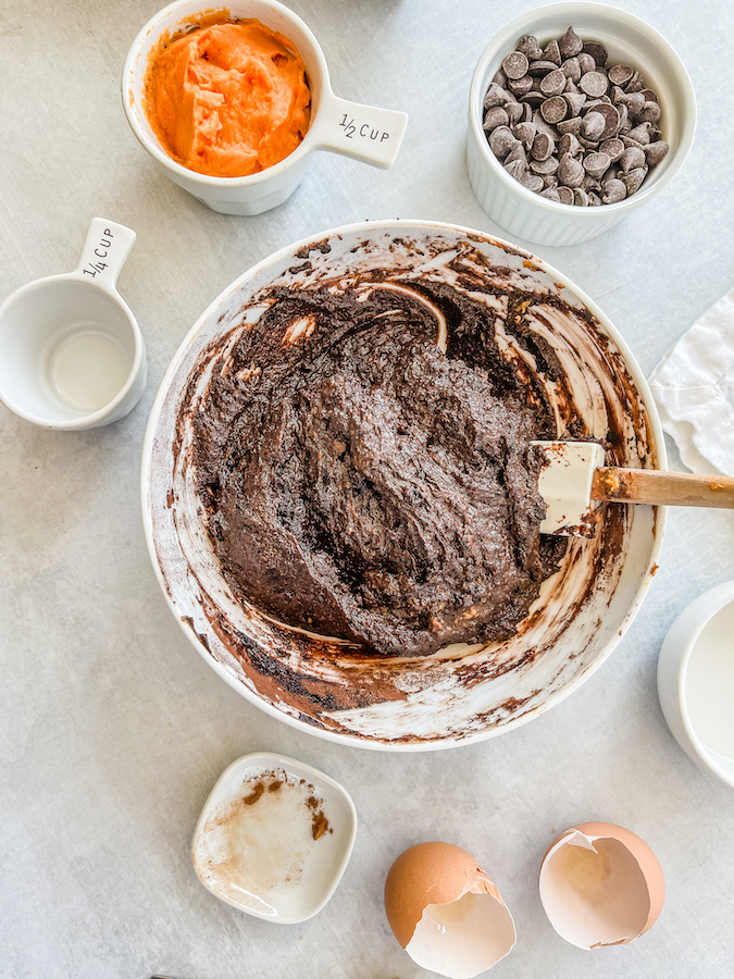 Sweet Potato Brownie batter mixed in a bowl