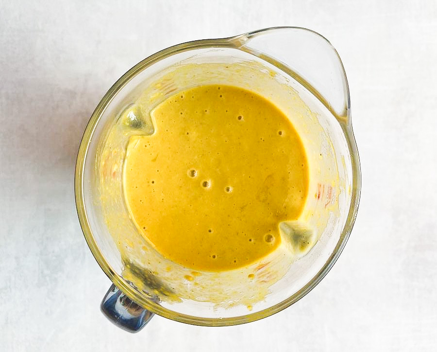 vegan pumpkin soup prep in a blender
