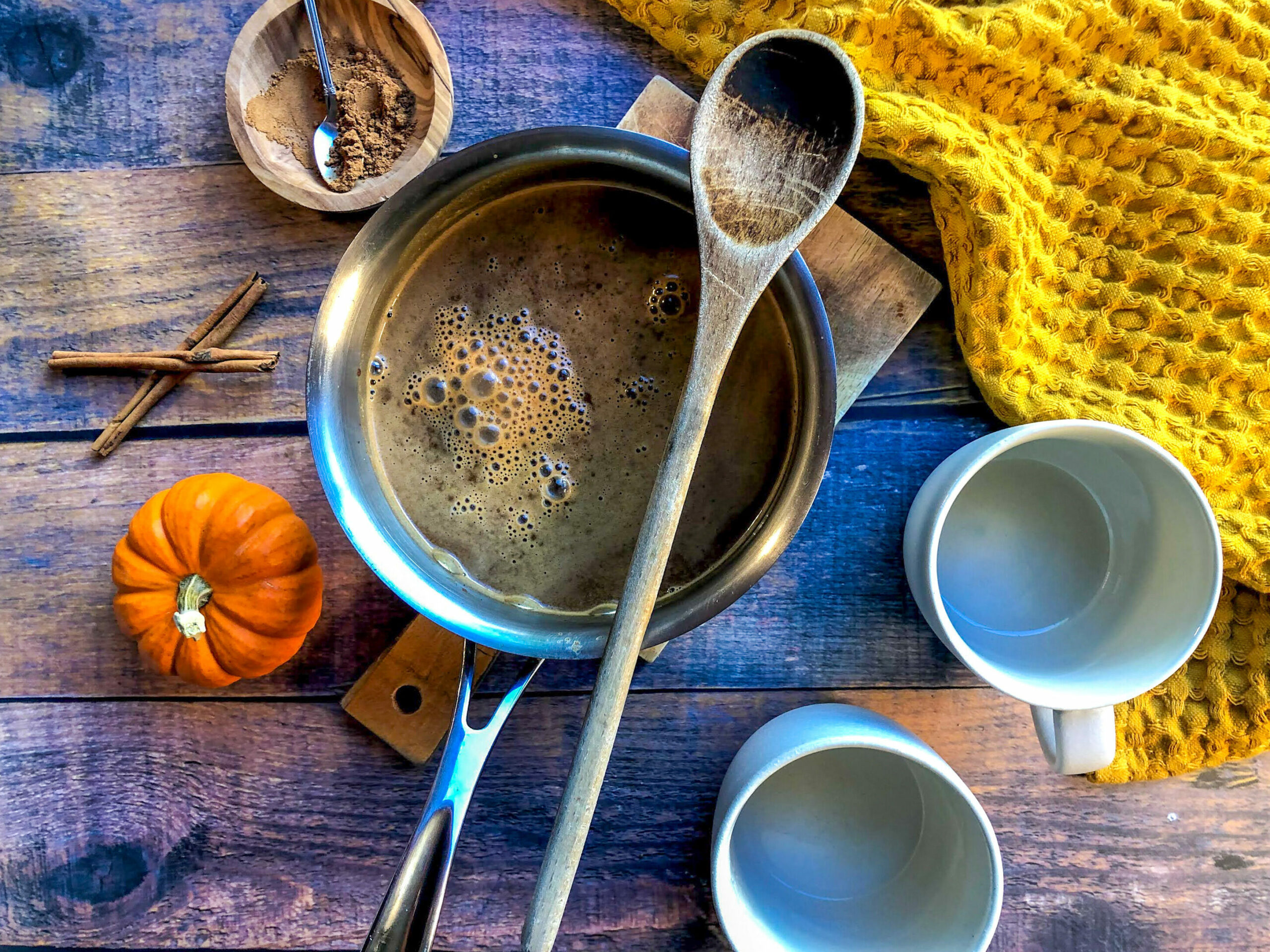 PaleoFLEX™-Pumpkin-Spice-Latte-Coffee-in-Saucepan-Birdseye-View