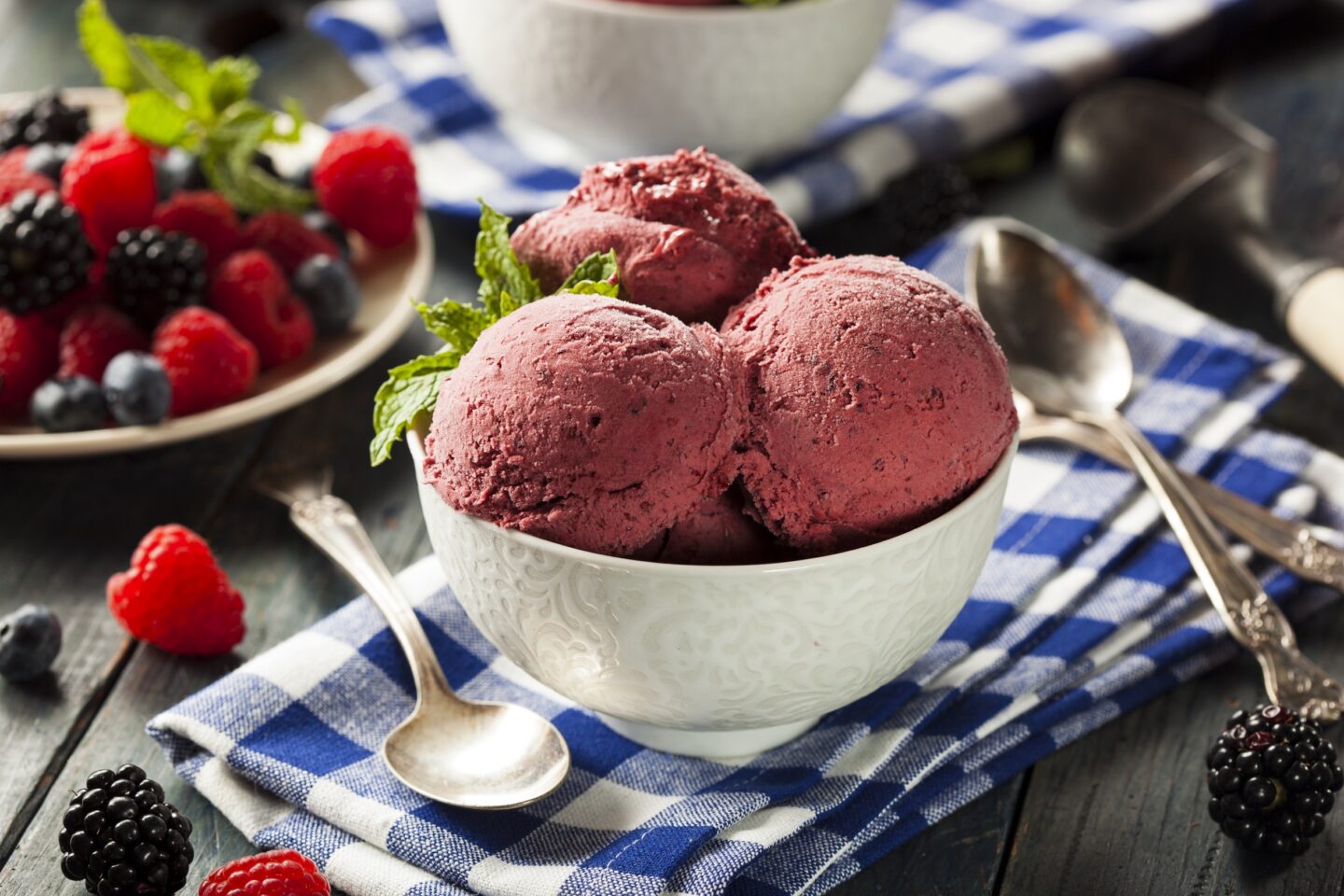 Scoops of berry sorbet, a Paleo-friendly dessert
