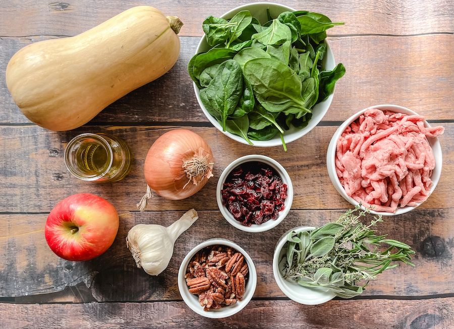 Ingredients for Turkey Apple Stuffed Butternut Squash