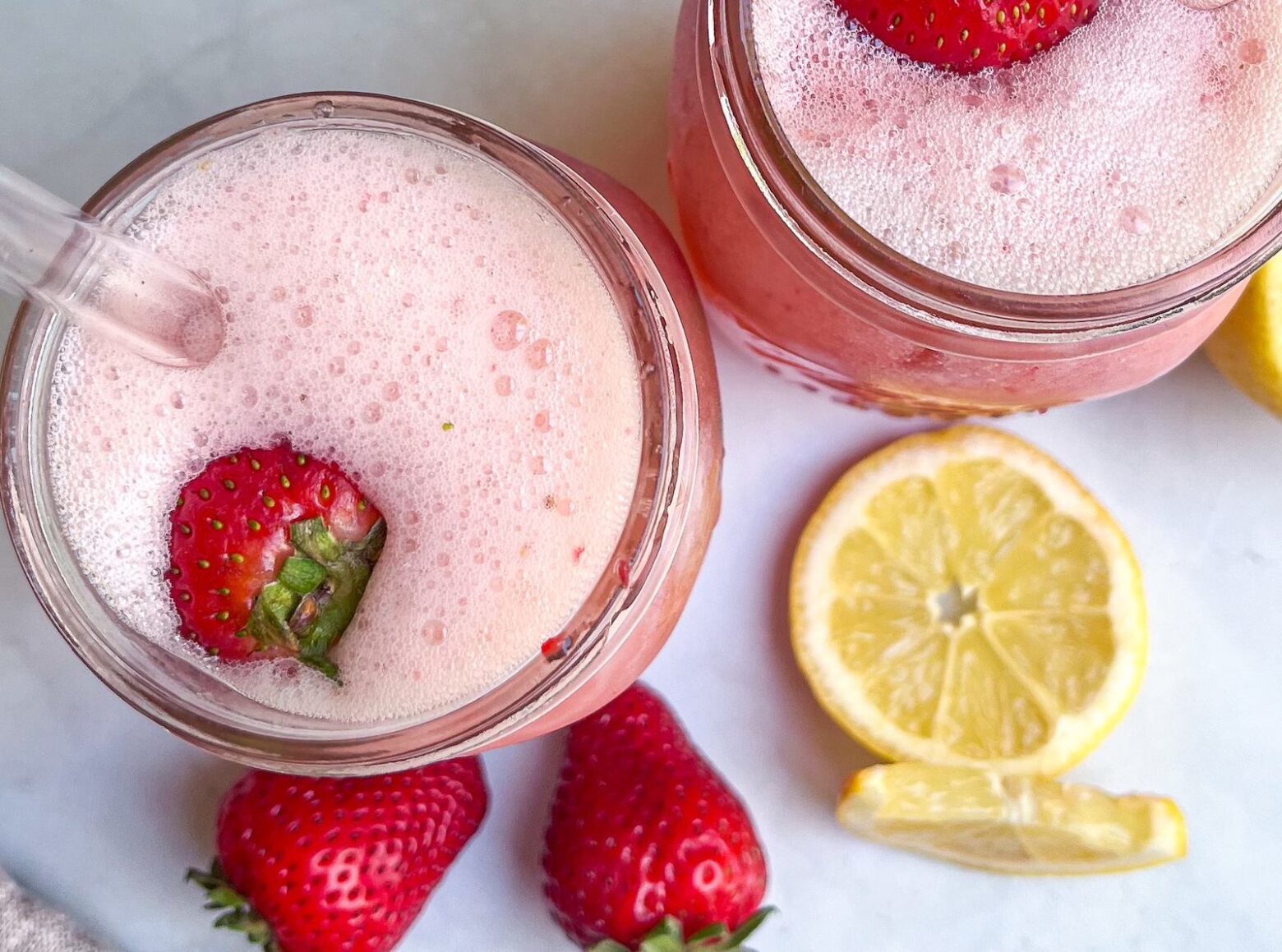 strawberry lemonade electrolyte drink birdseye view