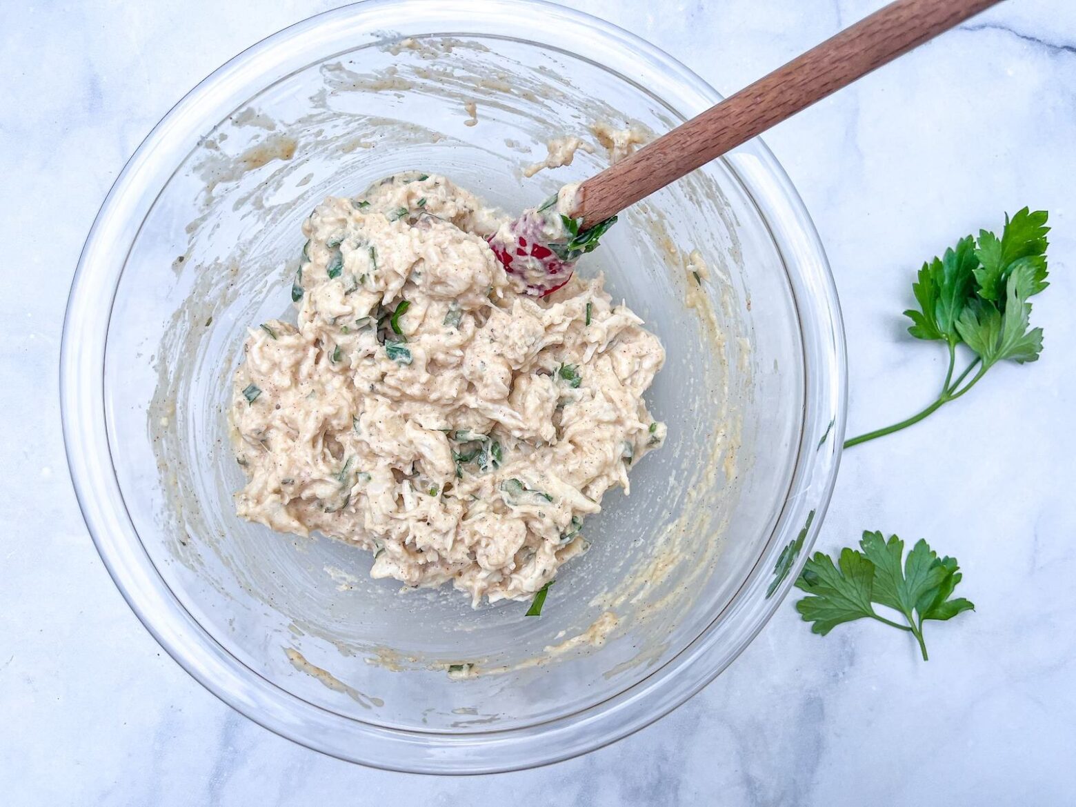 crab meat mixed in bowl