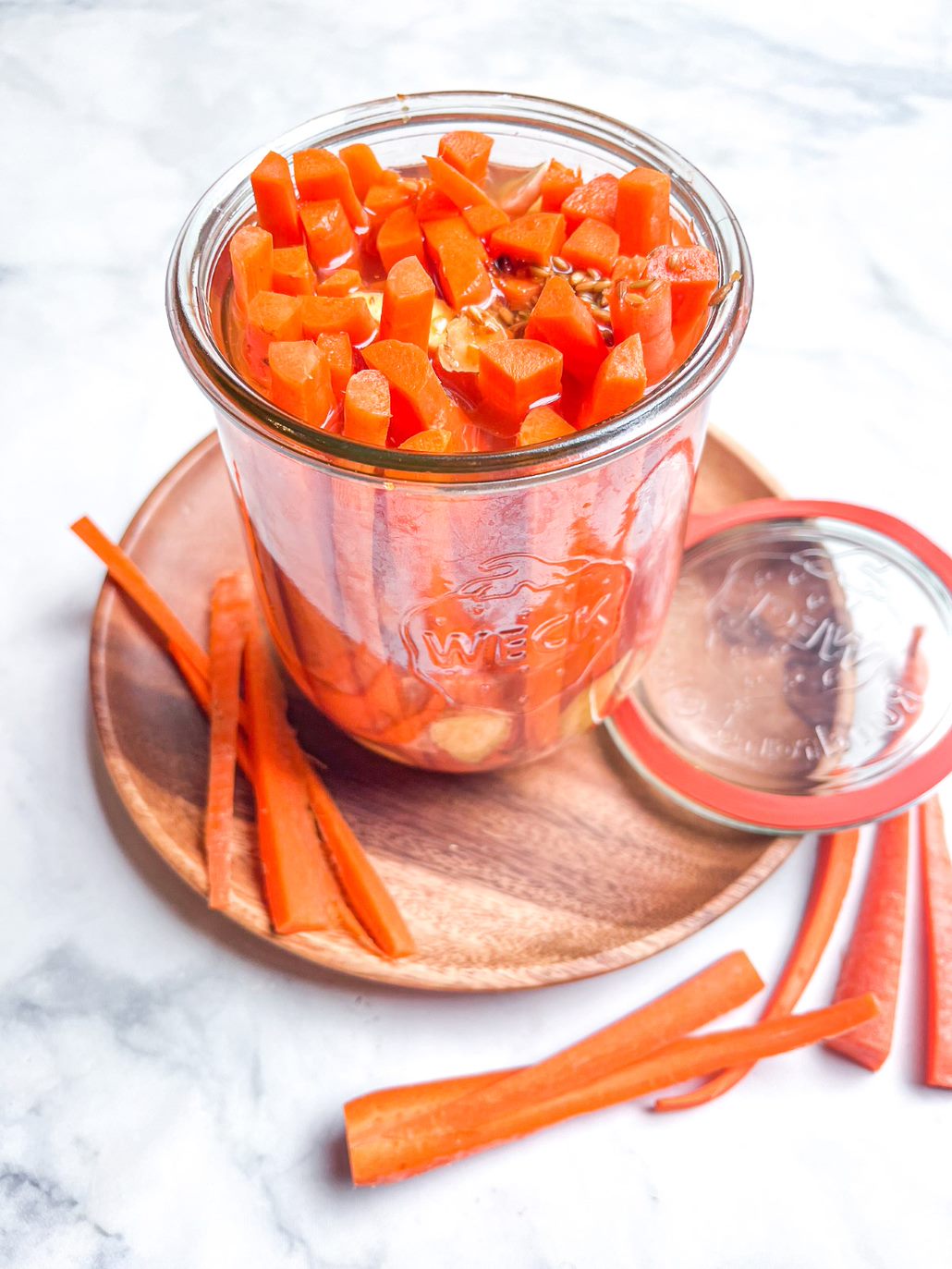 cumin pickled carrots vertical birds eye