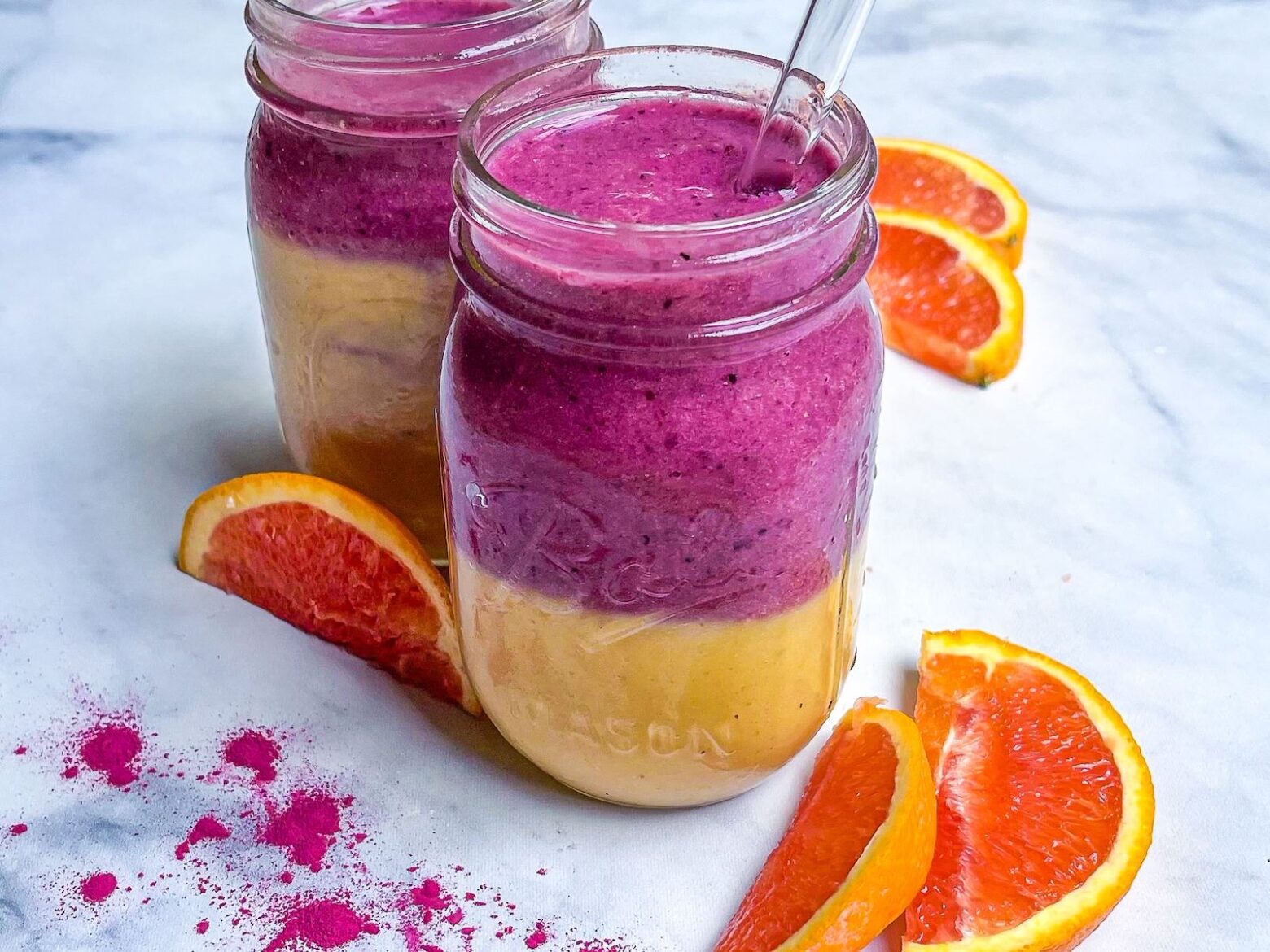 layered smoothies done with straw