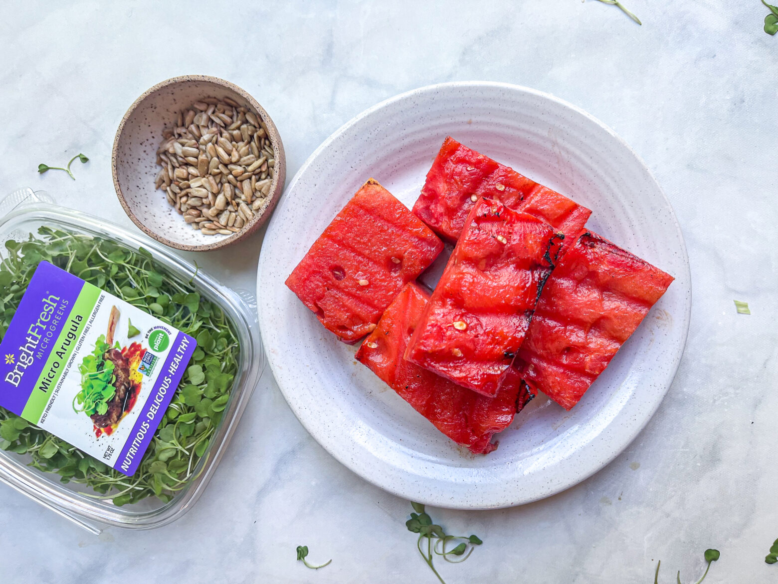 Watermelon Salad with Microgreens grilled watermelon