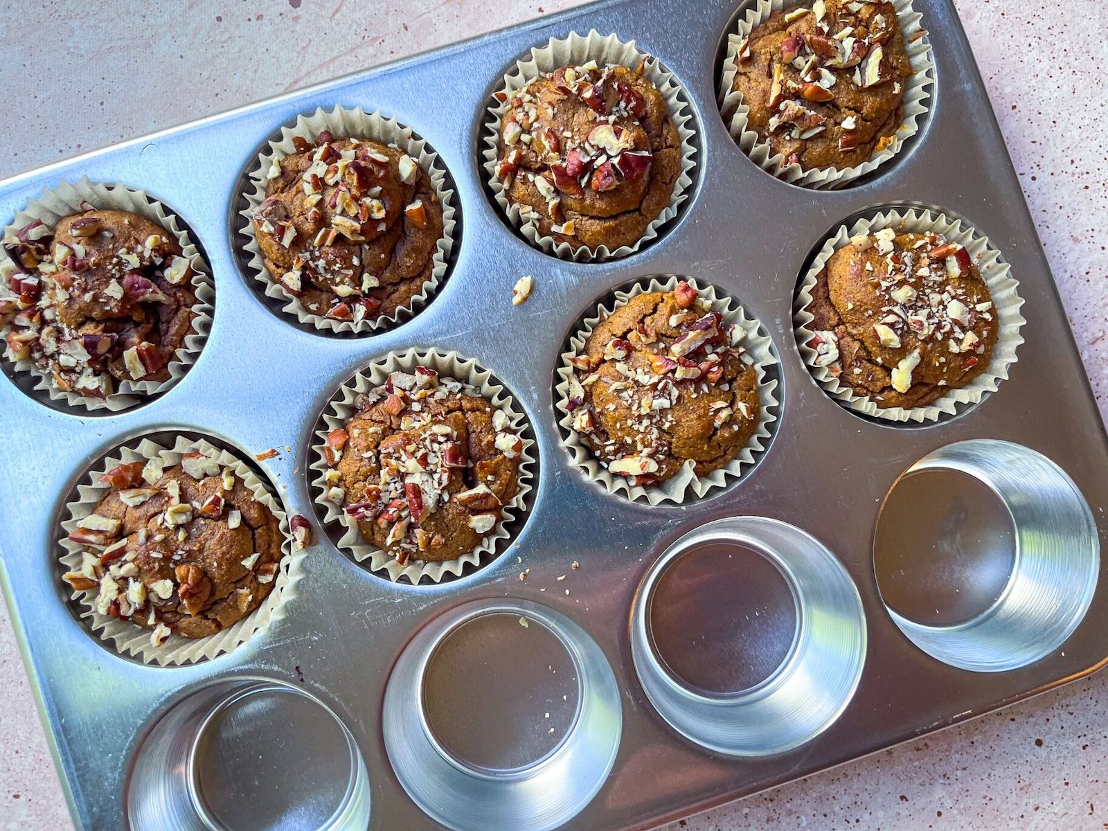 Finished Pumpkin Spice Muffins in a muffin pan