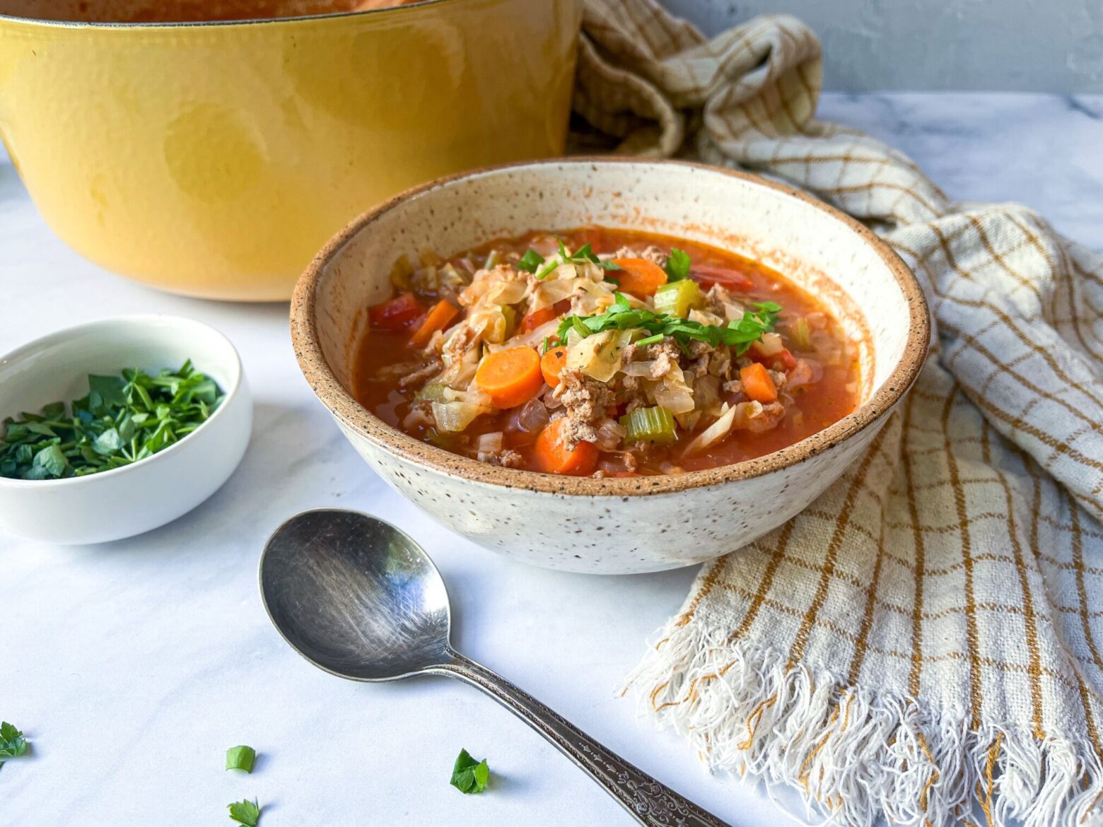 Cabbage Roll Soup served in a bowl