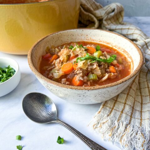cabbage roll soup finished in a bowl