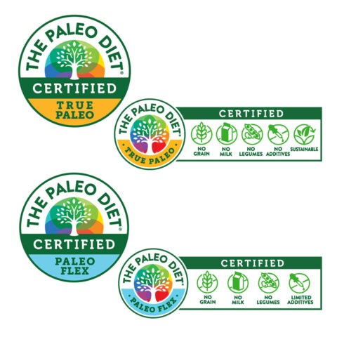 The Paleo Diet food certification marks for TRUEPALEO and PaleoFLEX and certification marks with claims icons