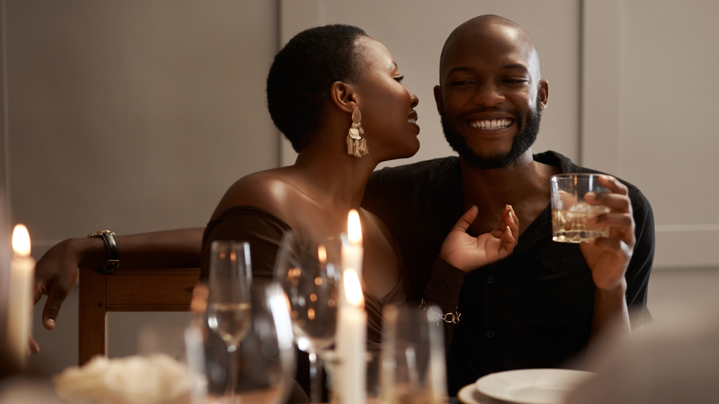 A happy couple out to dinner